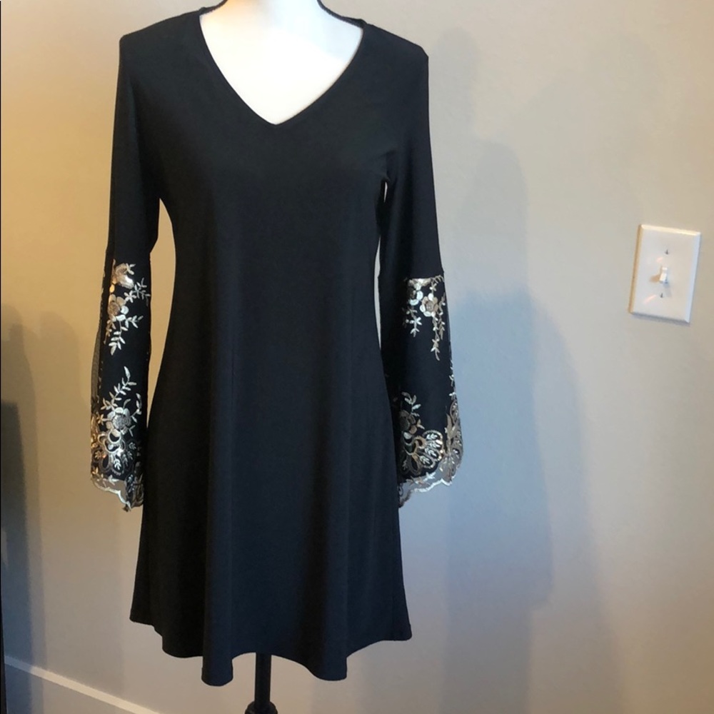 NWOT MSK Black Shift Dress with Gold Sequins